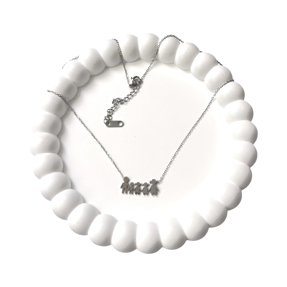 Ασημί κολιέ οικογένεια μαμά-μπαμπάς-αγόρι-δυο  κορίτσια