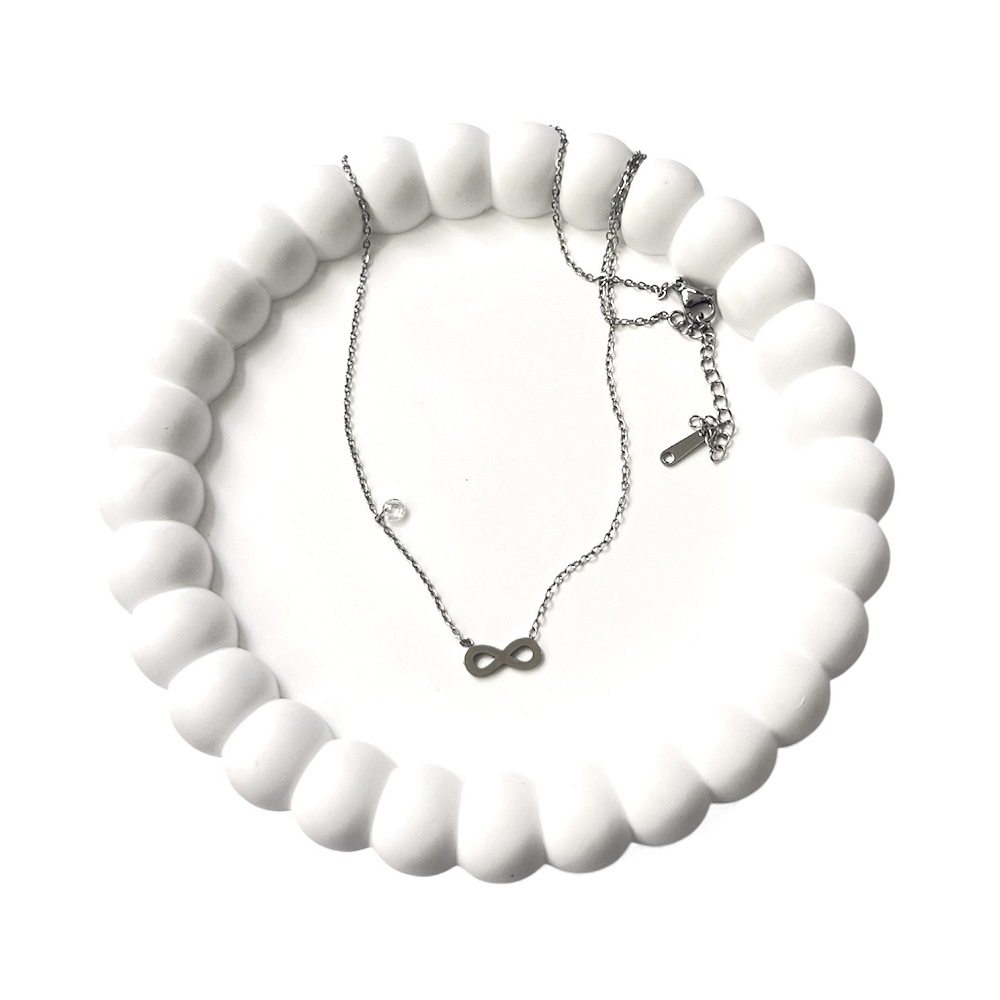 Ασημί κολιέ άπειρο με μικρό διαμαντάκι