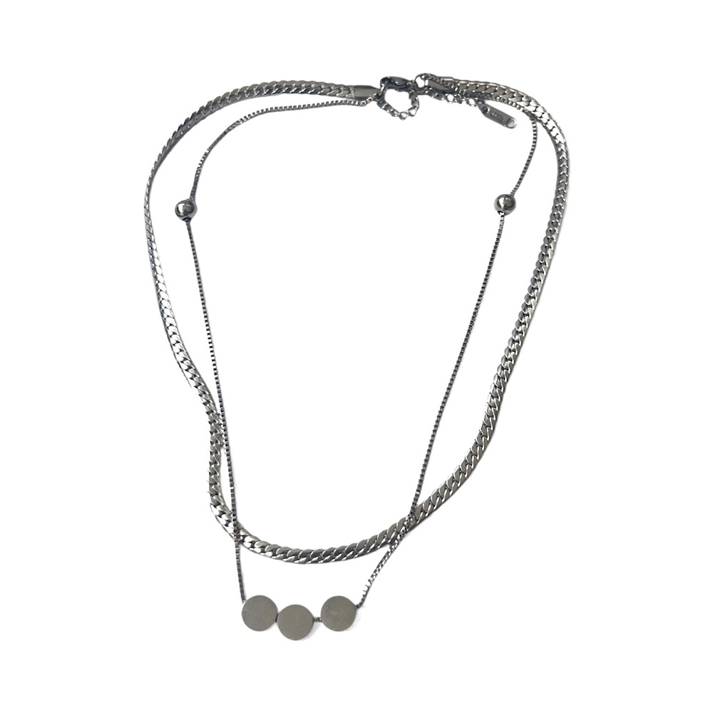 Ασημί διπλή αλυσίδα με στρογγυλά στοιχεία