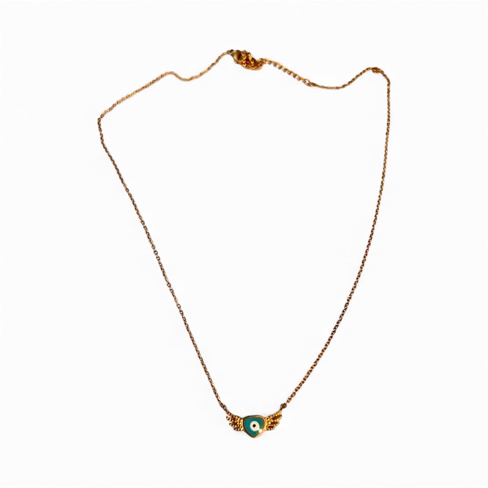 Κολιέ χρυσή φτερωτή καρδούλα με μπλε ματάκι