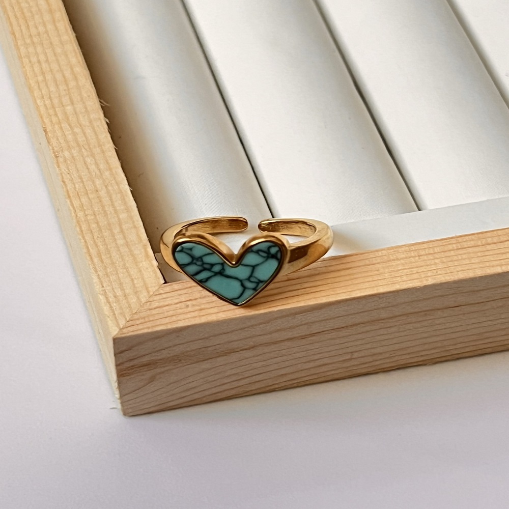 Δαχτυλίδι χρυσή καρδιά με μπλε φίλντισι