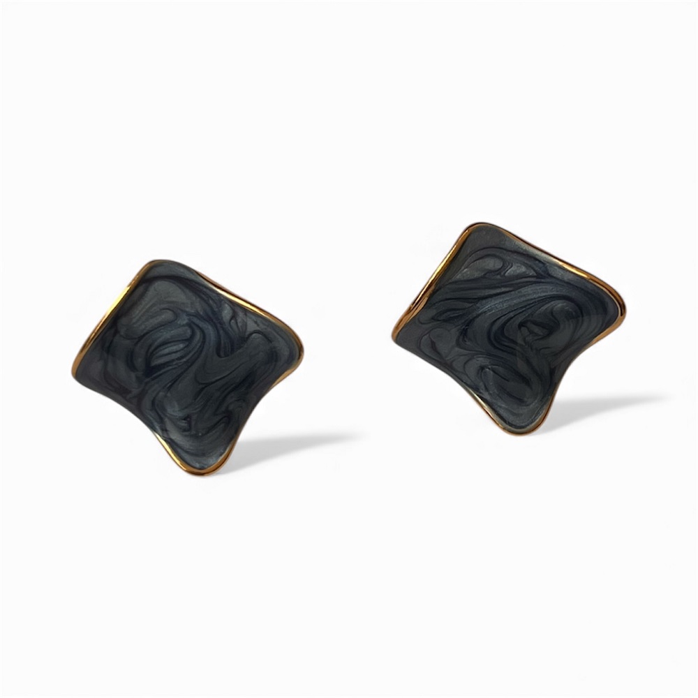 Σκουλαρίκια καρφωτά κυματιστά με μπλε σμάλτο