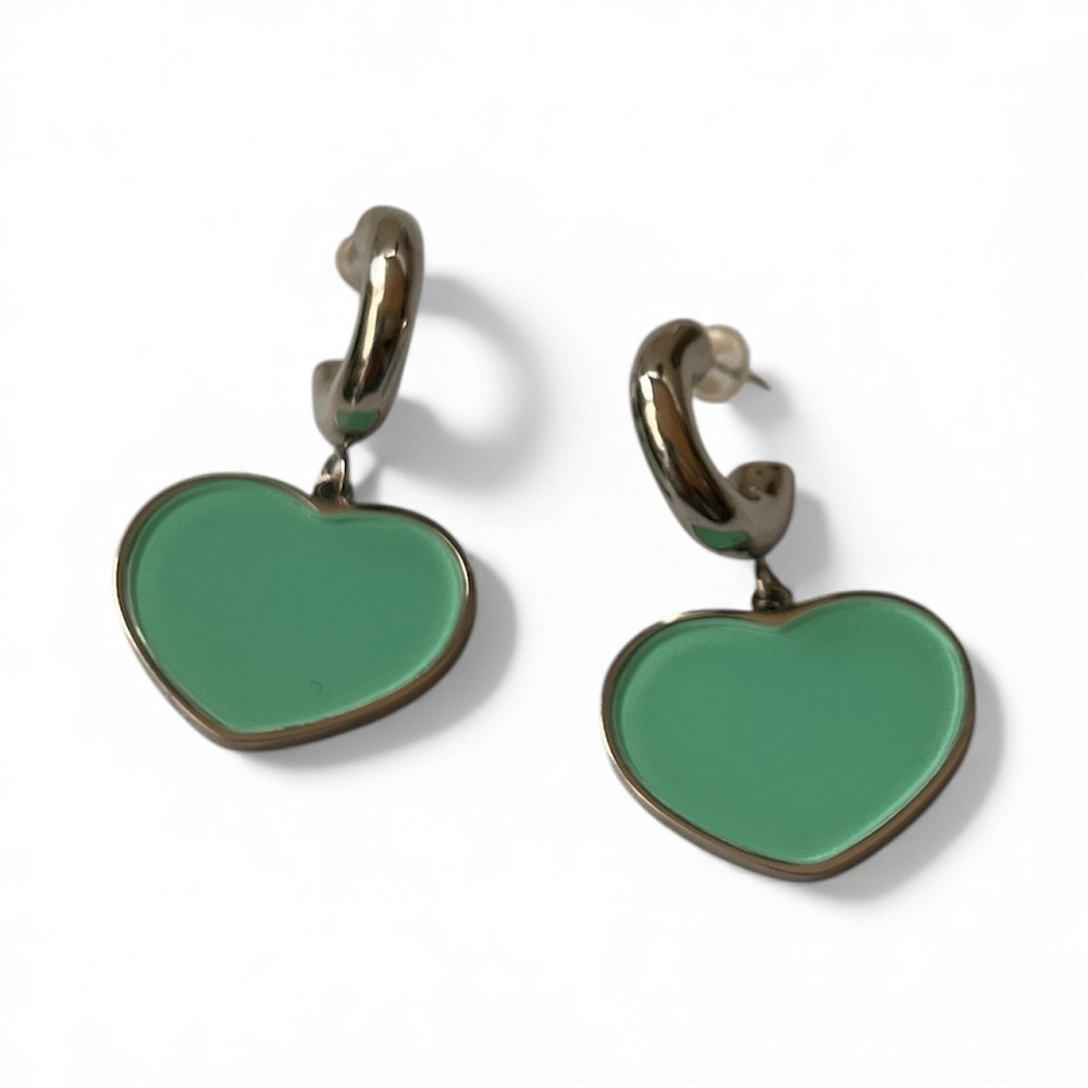 Σκουλαρίκια καρφωτά κρικάκι με κρεμαστή γαλάζια  καρδιά.