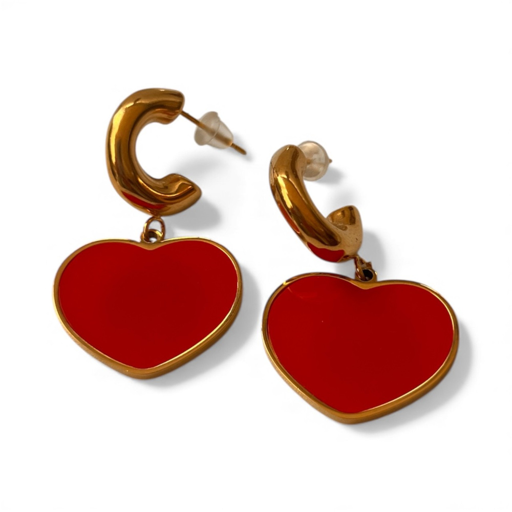 Σκουλαρίκια καρφωτά κρικάκι με κρεμαστή κόκκινη καρδιά